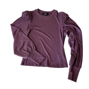 Purple Puff Shoulder Long Sleeve Ribbed Top Women's Size Medium